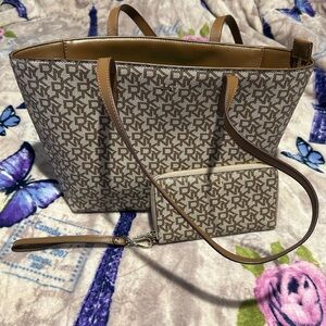 DKNY Beige Monogram Tote Bag